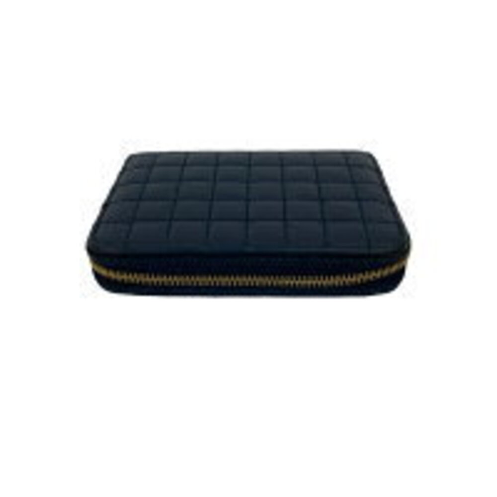 Celine Round Leather Navy Wallet Charm Blue Quilted Compact Bifold Zip - Picture 3 of 9